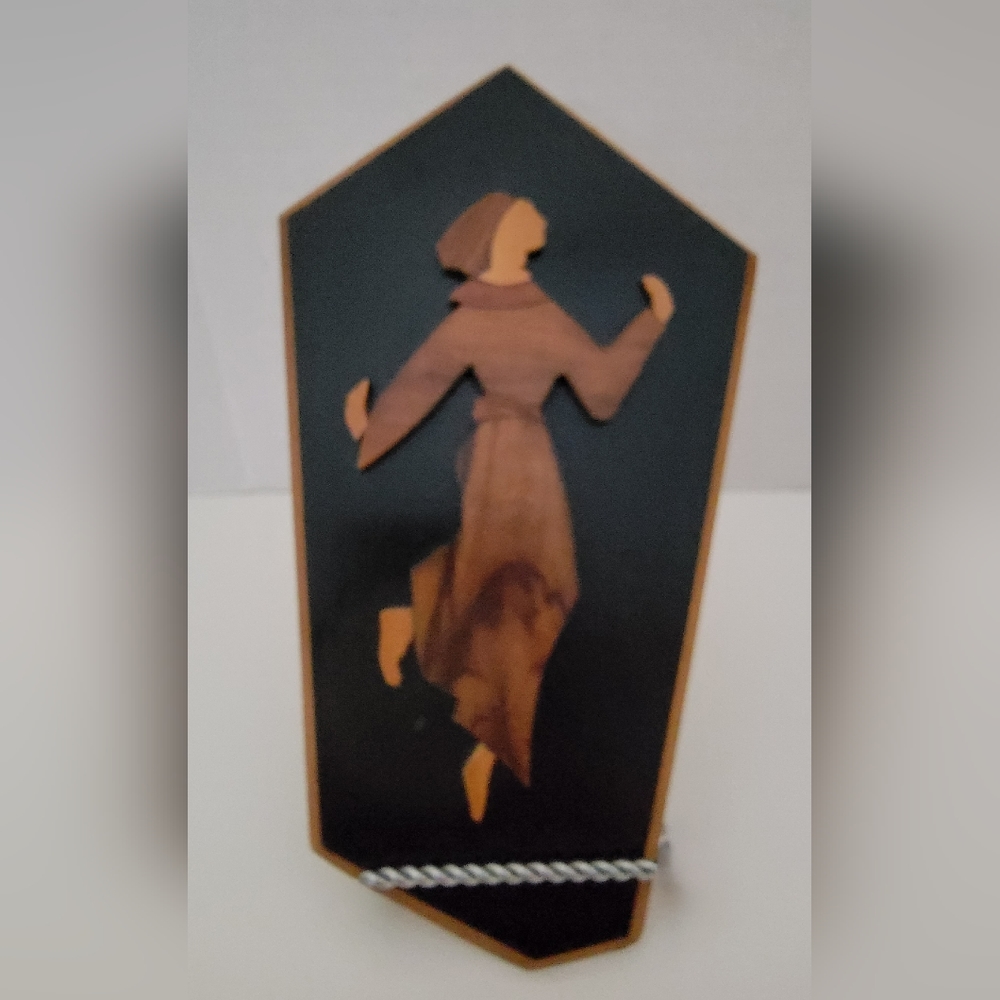 Vintage Israeli Hand Carved  Olive Wood Dancing Woman wall hanging